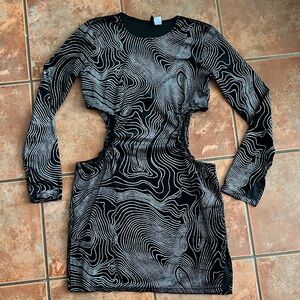 H&M Black and Silver Sparkle Long Sleeve Dress